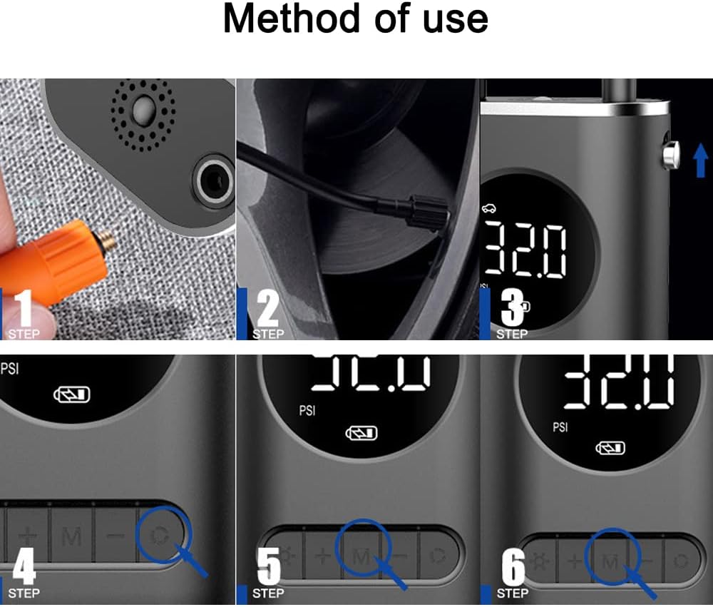 Compressor de ar portátil com inflador de pneu com bateria recarregável - Não fique mais no prego!!